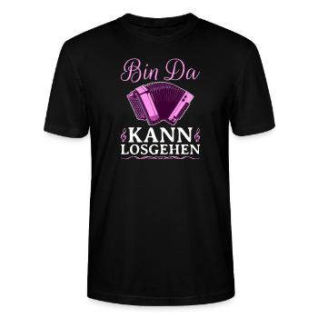 Bin Da Kann Losgehen, Steirische Harmonika - Stanley/Stella Unisex Bio-T-Shirt CRAFTER - Schwarz - Vorne - Alina (178cm) & Michal (187cm)