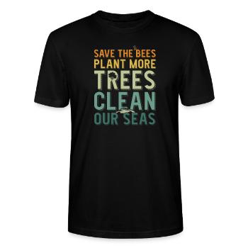Save The Bees Plant More Trees Clean Seas - T-shirt bio CRAFTER Stanley Stella Unisexe - noir - Devant - Alina (178cm) & Michal (187cm)