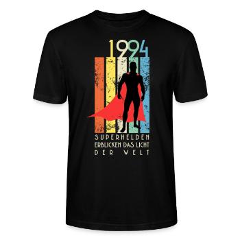 Geburtstag Shirt: 1994 Geburtsjahr der Superhelden - Stanley/Stella Unisex Bio-T-Shirt CRAFTER - Schwarz - Vorne - Alina (178cm) & Michal (187cm)