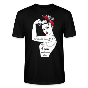 Ich brauche keine KI meine Frau weiß schon alles - Stanley/Stella Unisex Bio-T-Shirt CRAFTER - Schwarz - Vorne - Alina (178cm) & Michal (187cm)
