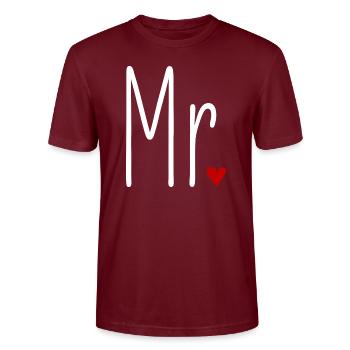 Partnerlook Mr and Mrs Valentinstag Passendes Paar - Stanley/Stella Unisex Bio-T-Shirt CRAFTER - Burgunderrot - Vorne - Alina (178cm) & Michal (187cm)