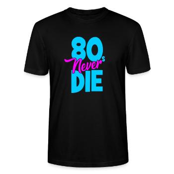 Eighties - 80s Never Die - Achtziger - Stanley/Stella Unisex Bio-T-Shirt CRAFTER - Schwarz - Vorne - Alina (178cm) & Michal (187cm)