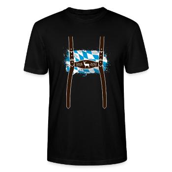 Lederhose & Bayern Flagge - Stanley/Stella Unisex Bio-T-Shirt CRAFTER - Schwarz - Vorne - Alina (178cm) & Michal (187cm)