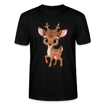 Adorable Baby Deer Illustration - Stanley/Stella CRAFTER Unisex Organic T-Shirt - black - Front - Alina (178cm) & Michal (187cm)