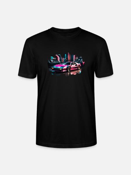 Retro Synthwave Sports Car - Stanley/Stella CRAFTER Unisex Organic T-Shirt - black