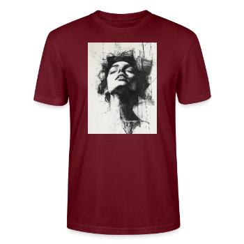 Banksy Gesicht - Abstrakte Frau - Zeichnung - Stanley/Stella Unisex Bio-T-Shirt CRAFTER - Burgunderrot - Vorne - Alina (178cm) & Michal (187cm)