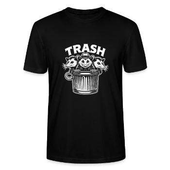 Trash gang three possums look out of the garbage can - Stanley/Stella CRAFTER Unisex Organic T-Shirt - black - Front - Alina (178cm) & Michal (187cm)