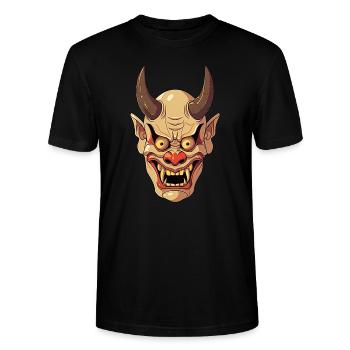 Japanische Kabuki Oni Maske - Anime Shirt - Stanley/Stella Unisex Bio-T-Shirt CRAFTER - Schwarz - Vorne - Alina (178cm) & Michal (187cm)