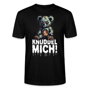 Zombie Teddy Halloween Horror Monster Knuddel Mich - Stanley/Stella Unisex Bio-T-Shirt CRAFTER - Schwarz - Vorne - Alina (178cm) & Michal (187cm)