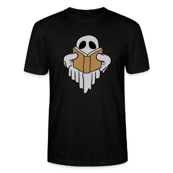 Book-reading funny ghost - Stanley/Stella CRAFTER Unisex Organic T-Shirt - black - Front - Alina (178cm) & Michal (187cm)