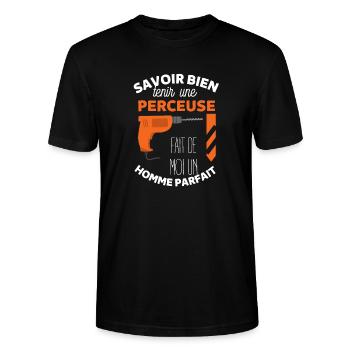 Perceuse menuisier - T-shirt bio CRAFTER Stanley Stella Unisexe - noir - Devant - Alina (178cm) & Michal (187cm)