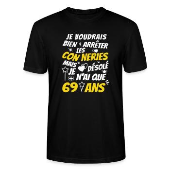 conneries 69 ans / humour anniversaire 69 ans - T-shirt bio CRAFTER Stanley Stella Unisexe - noir - Devant - Alina (178cm) & Michal (187cm)