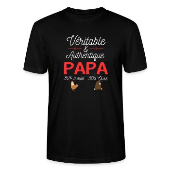 Papa moitié poule moitié ours - T-shirt bio CRAFTER Stanley Stella Unisexe - noir - Devant - Alina (178cm) & Michal (187cm)