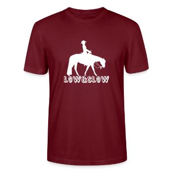 Riding Pleasure faible et lente Ouest - T-shirt bio CRAFTER Stanley Stella Unisexe - bordeaux - Devant - Alina (178cm) & Michal (187cm)