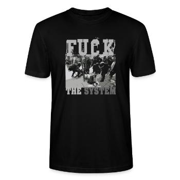 Fuck the System - Stanley/Stella Unisex Bio-T-Shirt CRAFTER - Schwarz - Vorne - Alina (178cm) & Michal (187cm)