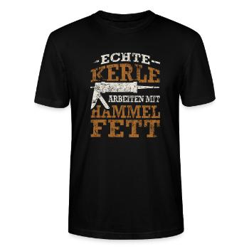 Fließenleger Silikon Hammelfett Spruch Geschenk - Stanley/Stella Unisex Bio-T-Shirt CRAFTER - Schwarz - Vorne - Alina (178cm) & Michal (187cm)
