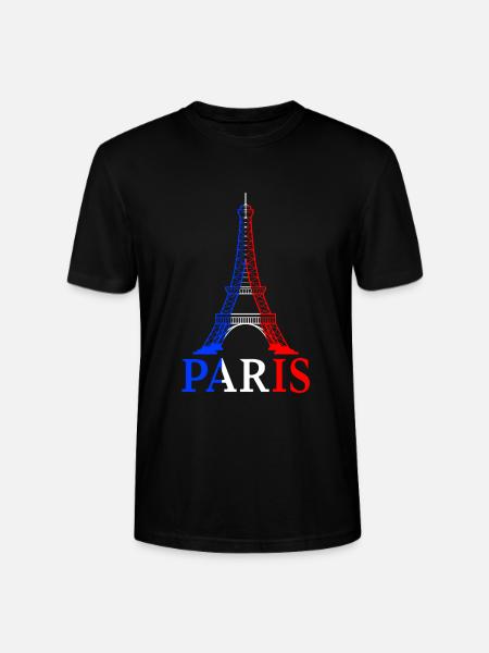 PARIS France Eiffel Tower Blue Red White Gift - Stanley/Stella CRAFTER Unisex Organic T-Shirt - black