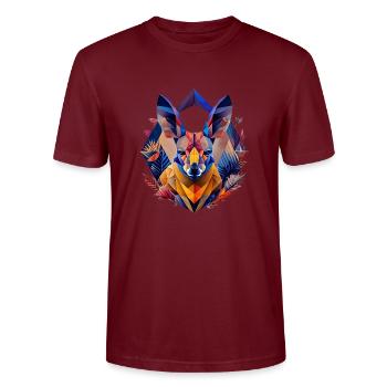 Geometrische Fauna, Känguru, Geo Wild - Stanley/Stella Unisex Bio-T-Shirt CRAFTER - Burgunderrot - Vorne - Alina (178cm) & Michal (187cm)