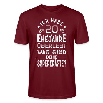 Hochzeitsgeschenk 20 Jahre Ehe Hochzeitstag - Stanley/Stella Unisex Bio-T-Shirt CRAFTER - Burgunderrot - Vorne - Alina (178cm) & Michal (187cm)