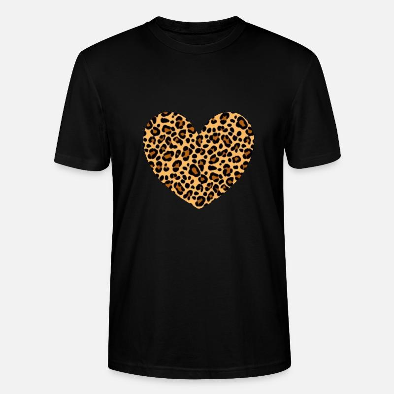 Heart Pattern Leopard Gift - Stanley/Stella CRAFTER Unisex Organic T-Shirt - black