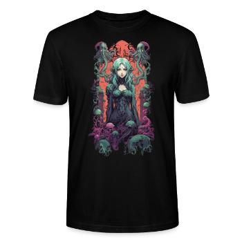Goth Anime Girl Pastel Occult Underworld - Stanley/Stella CRAFTER Unisex Organic T-Shirt - black - Front - Alina (178cm) & Michal (187cm)