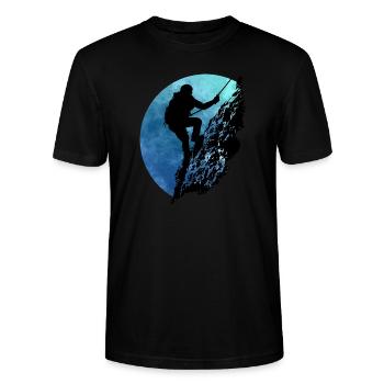Mountaineer on mountain face (blue) - Stanley/Stella CRAFTER Unisex Organic T-Shirt - black - Front - Alina (178cm) & Michal (187cm)