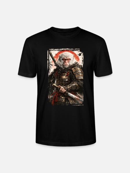 Japanese Art - Japanese Snow Monkey - Samurai - Stanley/Stella CRAFTER Unisex Organic T-Shirt - black