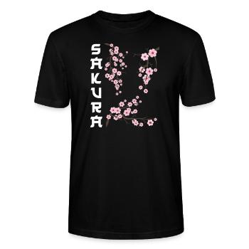 Sakura en fleurs de cerisier japonais - T-shirt bio CRAFTER Stanley Stella Unisexe - noir - Devant - Alina (178cm) & Michal (187cm)