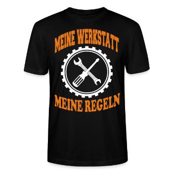 MEINE WERKSTATT MEINE REGELN - Stanley/Stella Unisex Bio-T-Shirt CRAFTER - Schwarz - Vorne - Alina (178cm) & Michal (187cm)