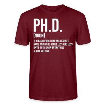 Doctorate Doctorate Doctorate Degree - Stanley/Stella CRAFTER Unisex Organic T-Shirt - burgundy - Front - Alina (178cm) & Michal (187cm)