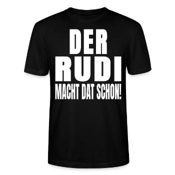 Der Rudi Macht Dat Schon Spruch Humor Geschenkidee - Stanley/Stella Unisex Bio-T-Shirt CRAFTER - Schwarz - Vorne - Alina (178cm) & Michal (187cm)