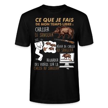 Chasse au sanglier, Blague drôle - T-shirt bio CRAFTER Stanley Stella Unisexe - noir - Devant - Alina (178cm) & Michal (187cm)