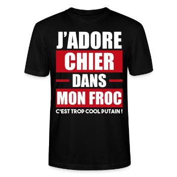 chier dans mon froc - cadeau débile marrant - T-shirt bio CRAFTER Stanley Stella Unisexe - noir - Devant - Alina (178cm) & Michal (187cm)