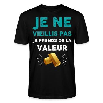 Humour homme et femme valeur or - T-shirt bio CRAFTER Stanley Stella Unisexe - noir - Devant - Alina (178cm) & Michal (187cm)
