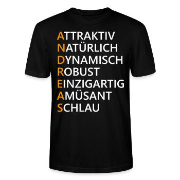 Andreas Name Geschenk - Stanley/Stella Unisex Bio-T-Shirt CRAFTER - Schwarz - Vorne - Alina (178cm) & Michal (187cm)