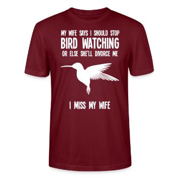 Vögel beobachten Vogelgeschenk - Stanley/Stella Unisex Bio-T-Shirt CRAFTER - Burgunderrot - Vorne - Alina (178cm) & Michal (187cm)