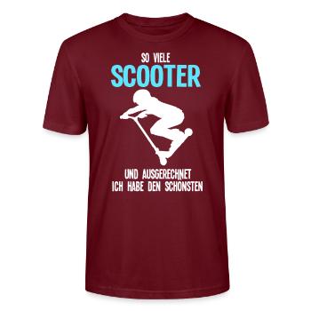 Scooter Roller Roller-Fahrer Geschenk - Stanley/Stella Unisex Bio-T-Shirt CRAFTER - Burgunderrot - Vorne - Alina (178cm) & Michal (187cm)