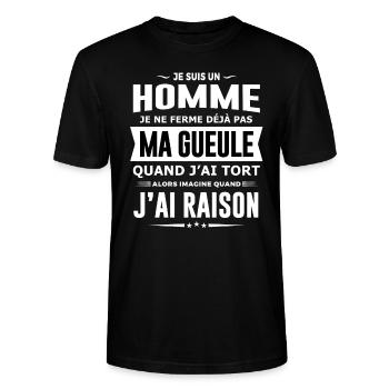 Je suis un homme je ferme pas ma gueule humour - T-shirt bio CRAFTER Stanley Stella Unisexe - noir - Devant - Alina (178cm) & Michal (187cm)