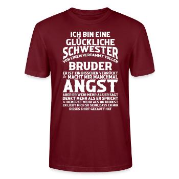 Schwester Bruder Schwester Geschenk - Stanley/Stella Unisex Bio-T-Shirt CRAFTER - Burgunderrot - Vorne - Alina (178cm) & Michal (187cm)