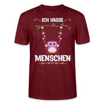 Eule Vogel Schaukeln Geschenk - Stanley/Stella Unisex Bio-T-Shirt CRAFTER - Burgunderrot - Vorne - Alina (178cm) & Michal (187cm)