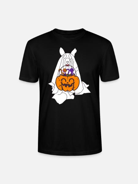 Husky Ghost Pumpkin Lantern Halloween - Stanley/Stella CRAFTER Unisex Organic T-Shirt - black