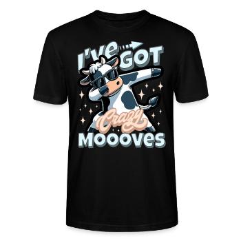 Lustiges Kuh Wortspiel - I've got crazy moooves - Stanley/Stella Unisex Bio-T-Shirt CRAFTER - Schwarz - Vorne - Alina (178cm) & Michal (187cm)