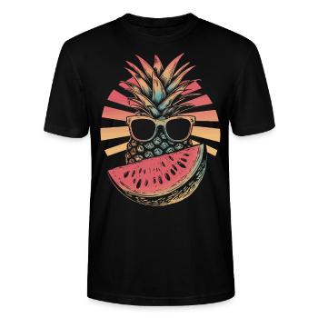 Ananas und Wassermelone - Stanley/Stella Unisex Bio-T-Shirt CRAFTER - Schwarz - Vorne - Alina (178cm) & Michal (187cm)