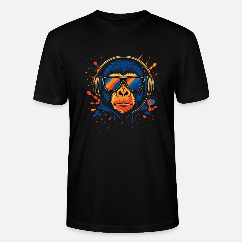 DJ Monkey – Bunter Musikaffe - Stanley/Stella Unisex Bio-T-Shirt CRAFTER - Schwarz