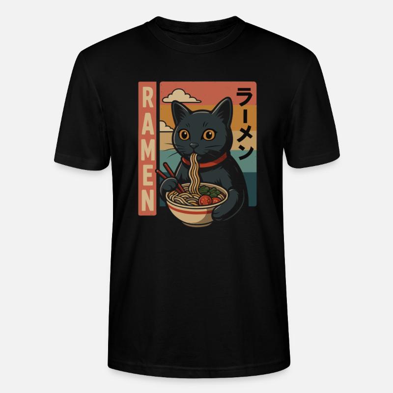 Ramen Cat Rétro Style Japon - T-shirt bio CRAFTER Stanley Stella Unisexe - noir