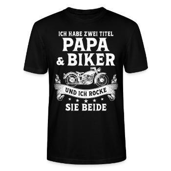 Biker Papa Motorradfahrer Motorrad - Stanley/Stella Unisex Bio-T-Shirt CRAFTER - Schwarz - Vorne - Alina (178cm) & Michal (187cm)