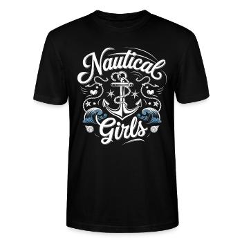 Nautical Girls | JGA Maritim & Anker-Look - Stanley/Stella Unisex Bio-T-Shirt CRAFTER - Schwarz - Vorne - Alina (178cm) & Michal (187cm)
