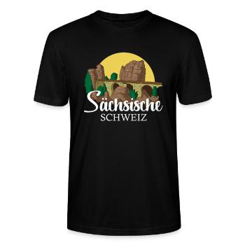 Sächsische Schweiz Bastei Wandern Sachsen Geschenk - Stanley/Stella Unisex Bio-T-Shirt CRAFTER - Schwarz - Vorne - Alina (178cm) & Michal (187cm)
