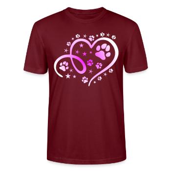 Herz mit Pfötchen und Sternen - Stanley/Stella Unisex Bio-T-Shirt CRAFTER - Burgunderrot - Vorne - Alina (178cm) & Michal (187cm)