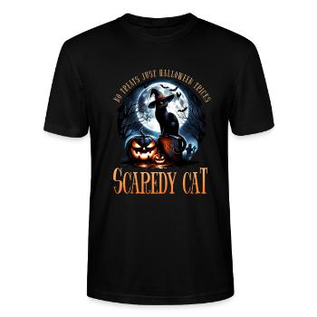 Happy Halloween, Scaredy Cat - Stanley/Stella CRAFTER Unisex Organic T-Shirt - black - Front - Alina (178cm) & Michal (187cm)